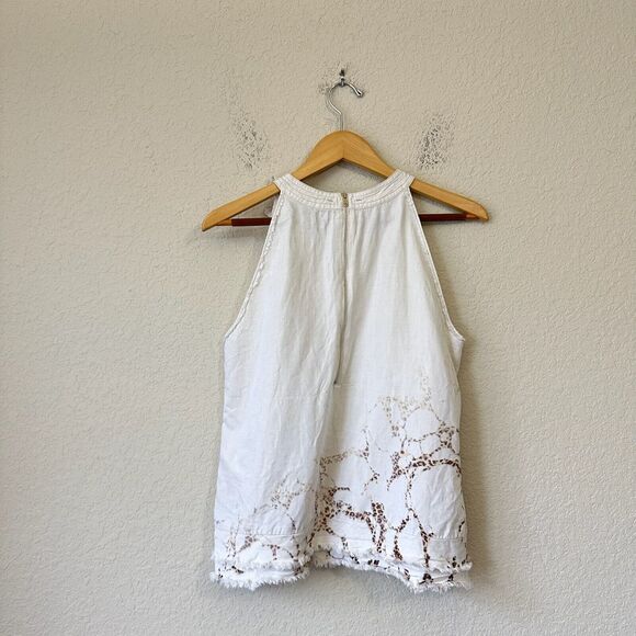 MARC CAIN Top White Animal Print Sleeveless Fringed Cotton Blend - Picture 3 of 12